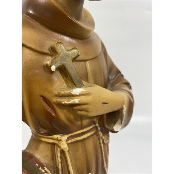 ANTIQUE Statue OF ST GERARD MAJELLA W/ SKULL PLASTER STATUE CATHOLIC ART 16” - Picture 10 of 16